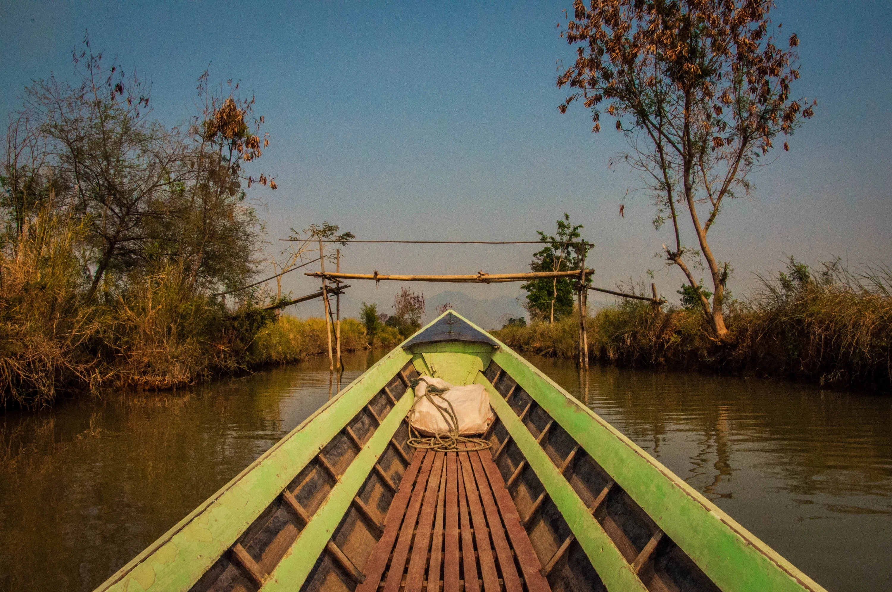 Heading up the channel into Kompong Phluk by boat