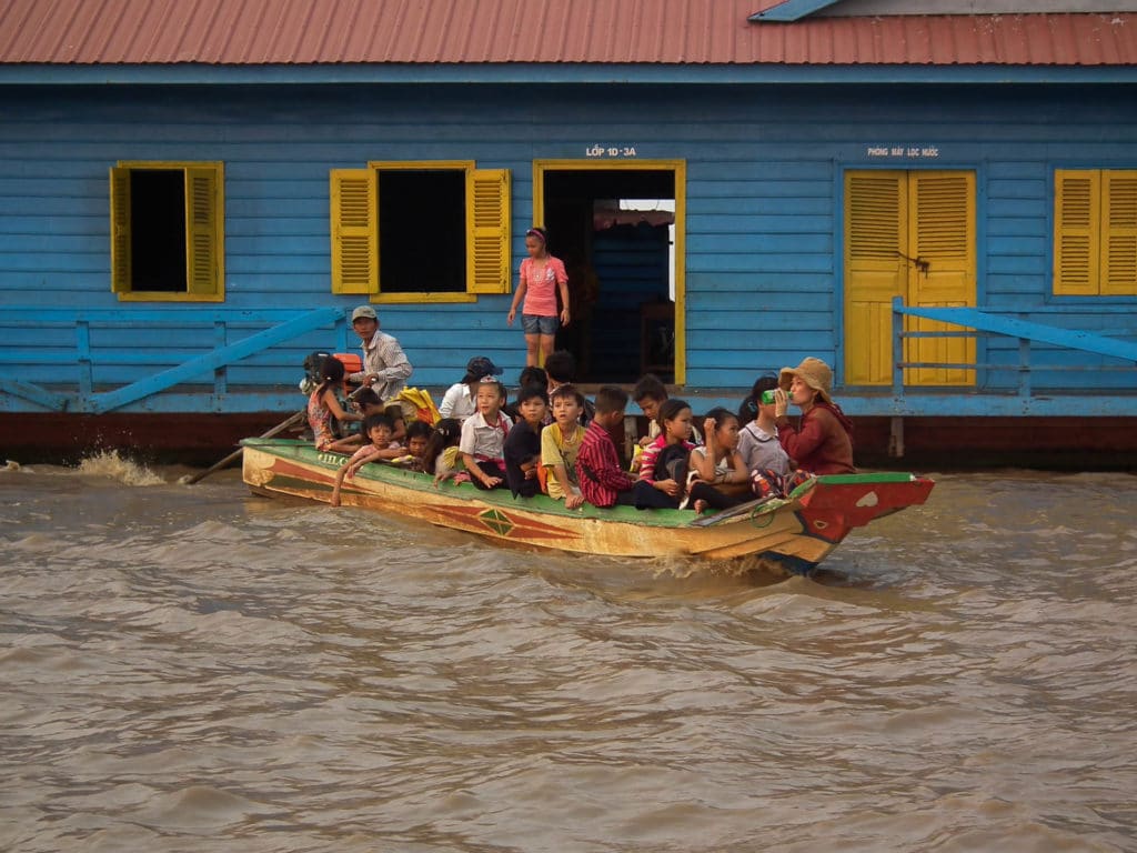 Floating Village Students in Boat